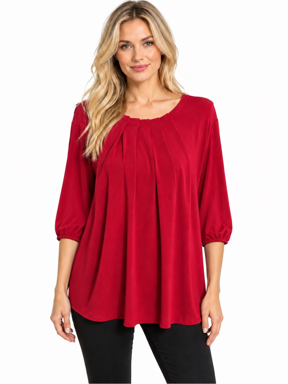 Adrianna Papell Red Pleated Neck Tunic Blouse Size XL